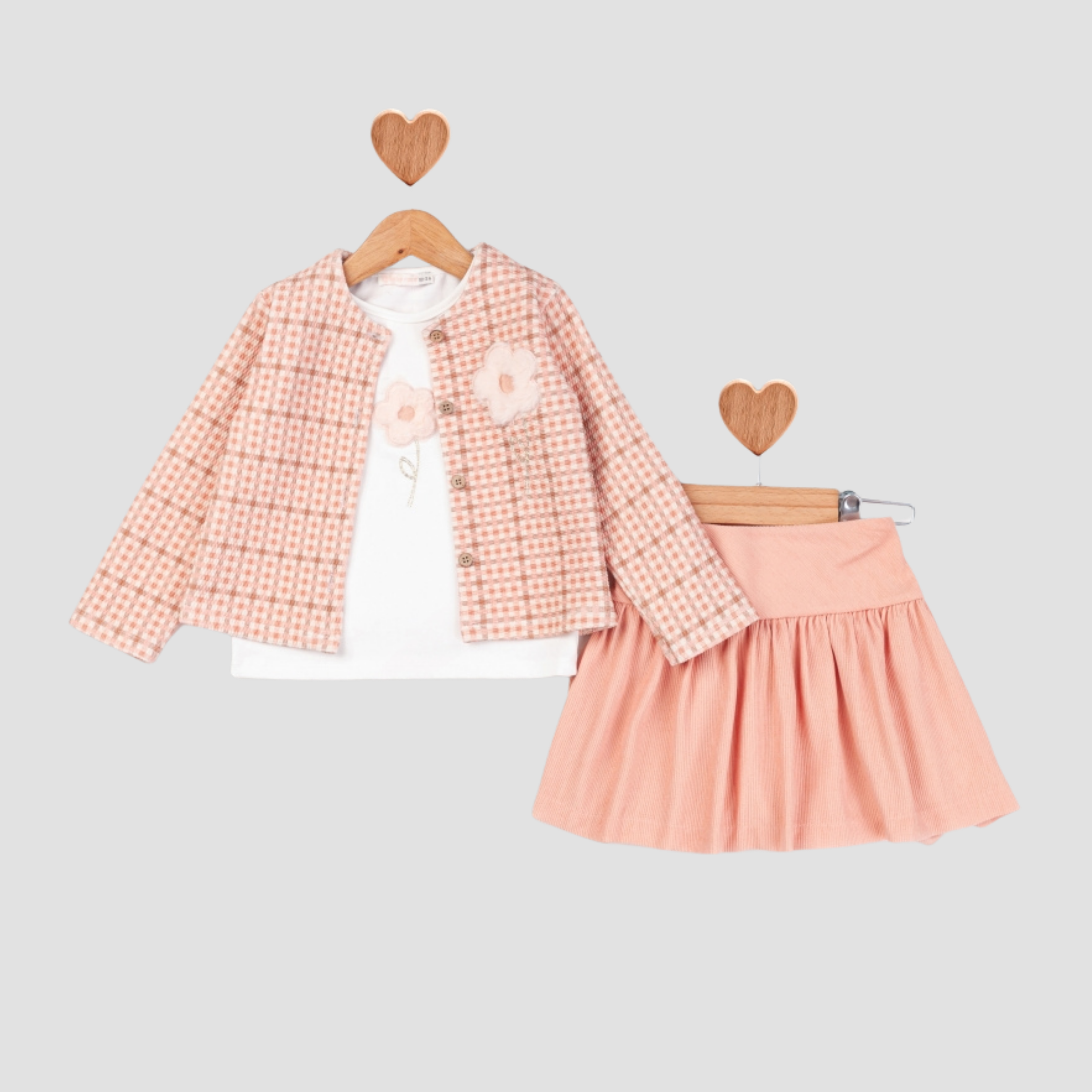 Kız Çocuk Etekli Hırkalı Üçlü Takım