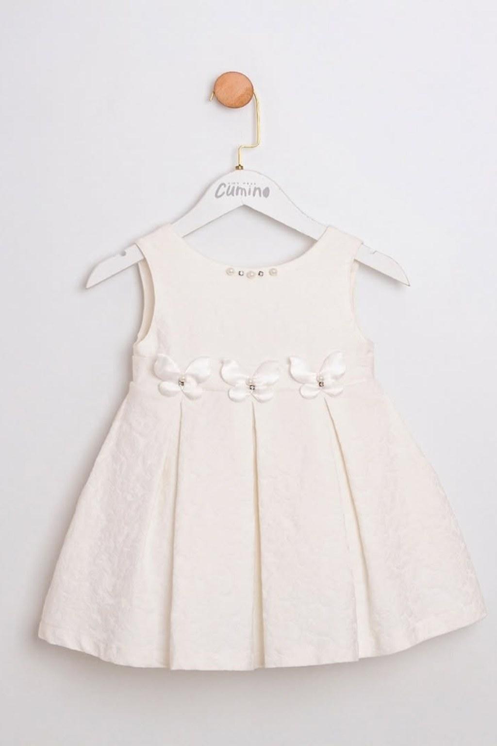 Kız Çocuk 2-5 Yaş Kelebek Detaylı Beyaz Özel Gün Elbisesi