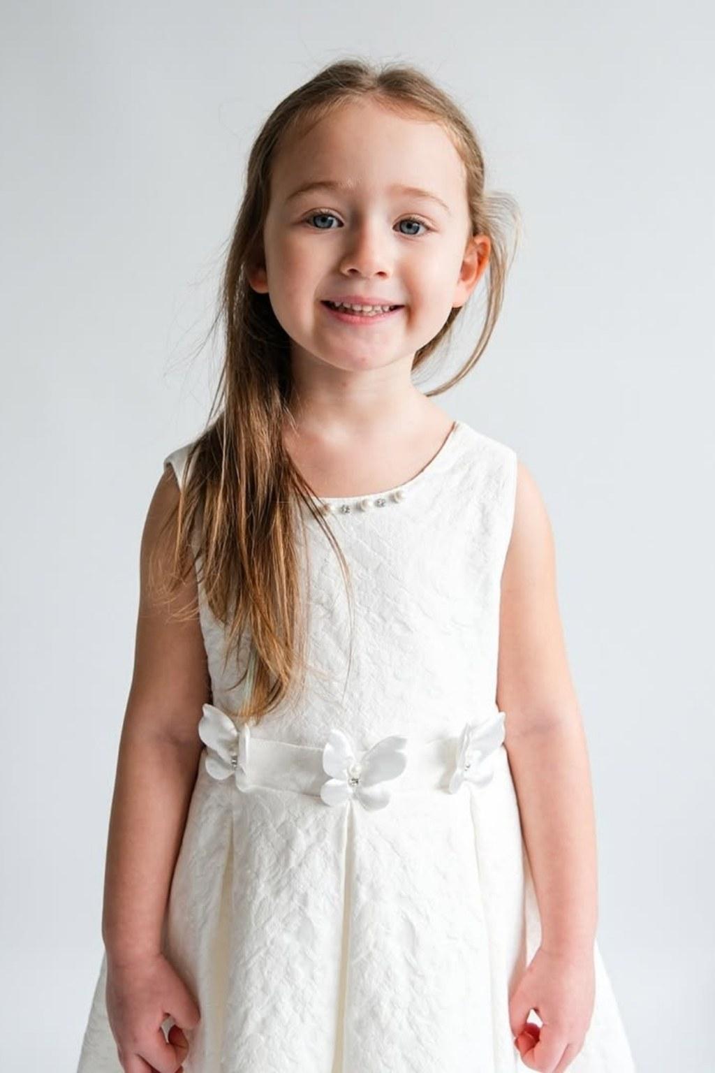 Kız Çocuk 2-5 Yaş Kelebek Detaylı Beyaz Özel Gün Elbisesi