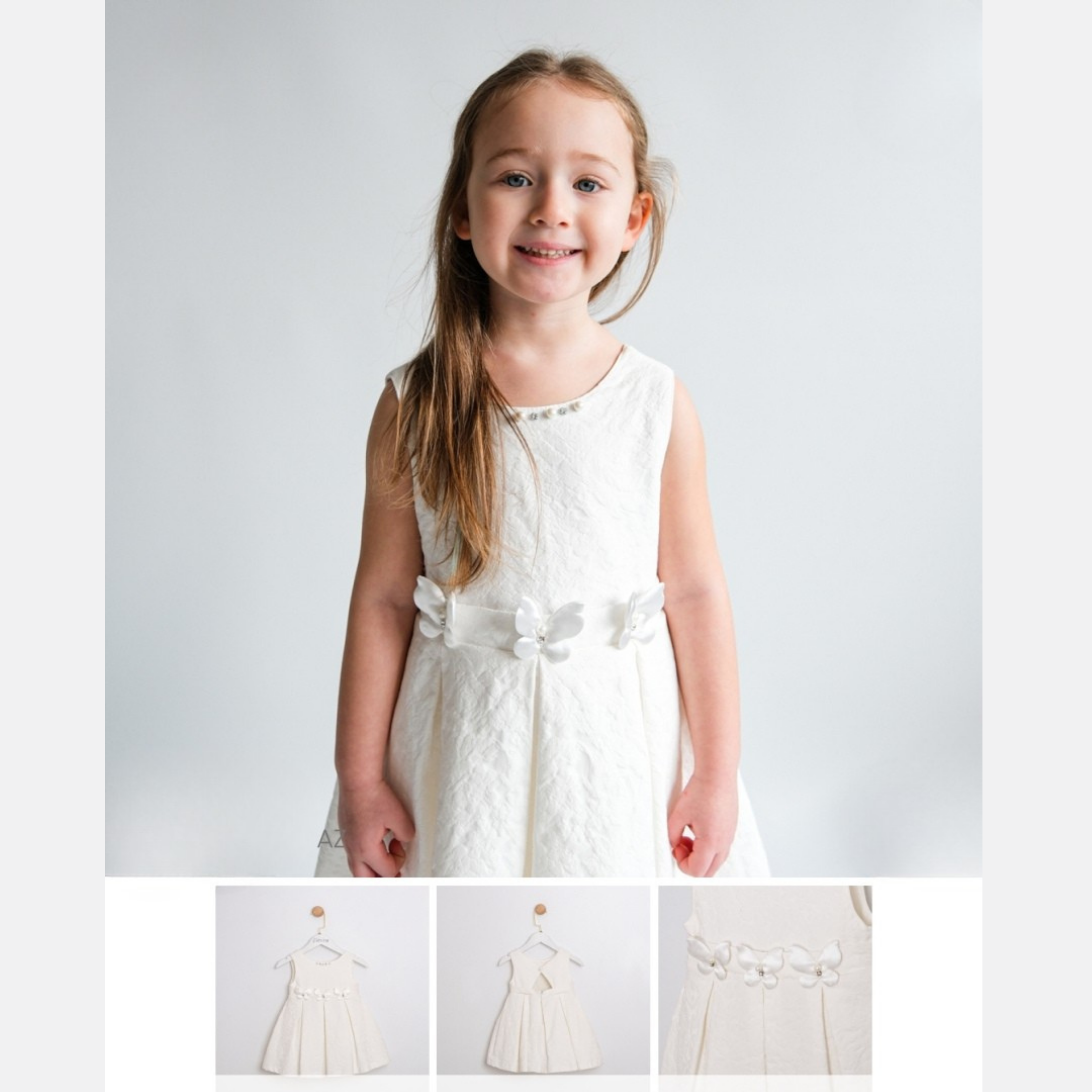 Kız Çocuk Kelebek Detaylı Beyaz Özel Gün Elbisesi