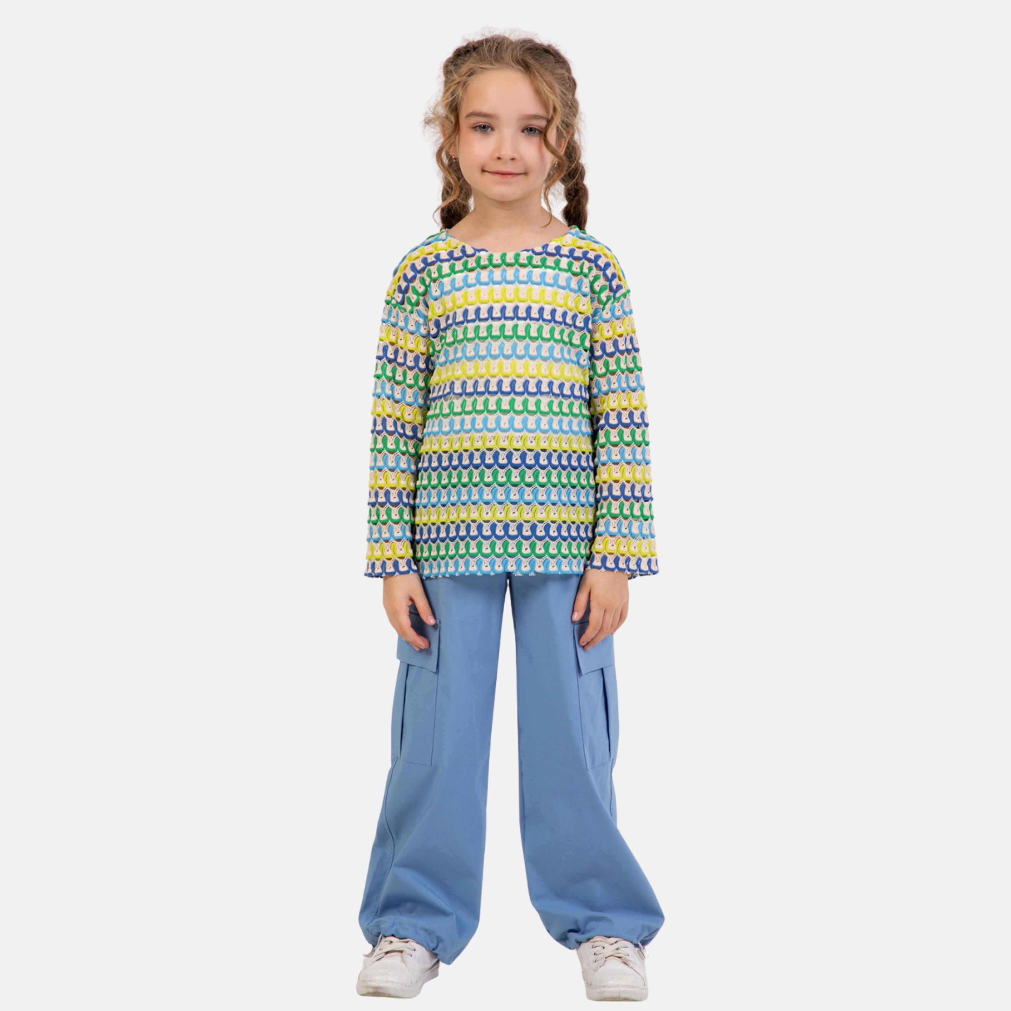 Kız Çocuk Paraşüt Pantolonlu Üçlü Takım