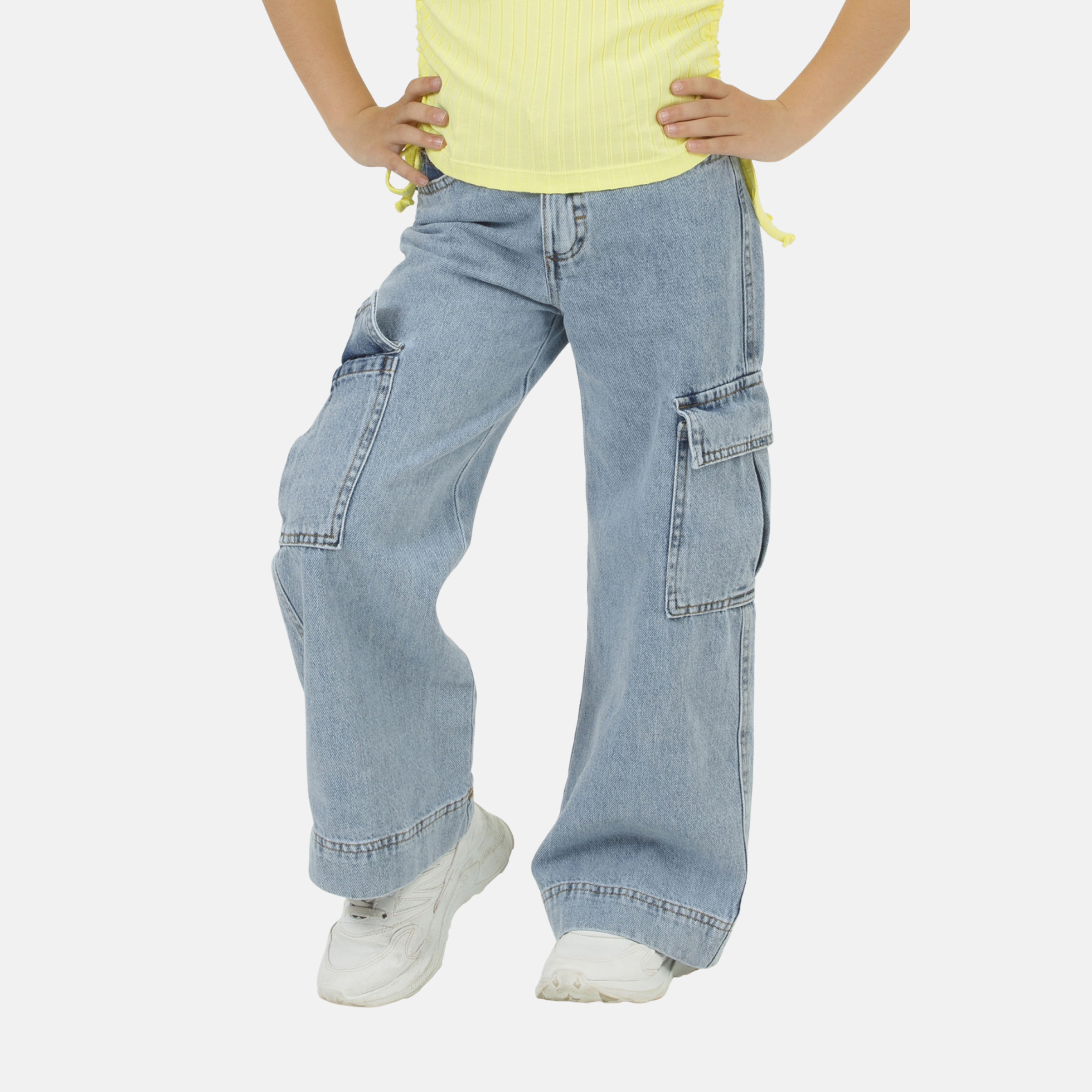 Kız Çocuk Kargo Cepli Denim Pantolon