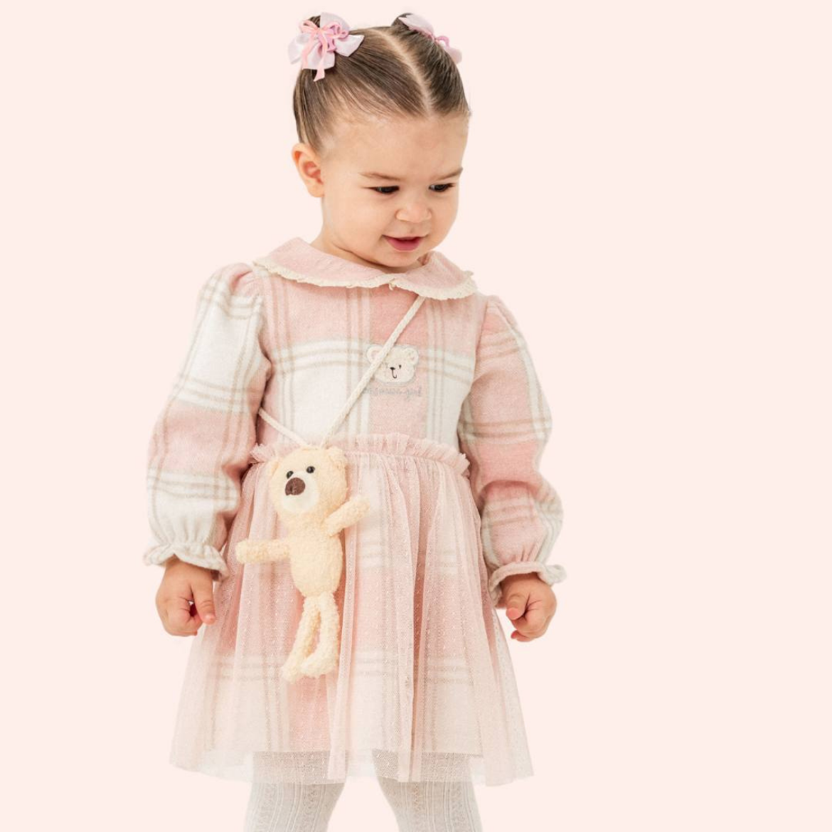 Kız Çocuk 2-5 Yaş Ayıcık Çantalı Elbise