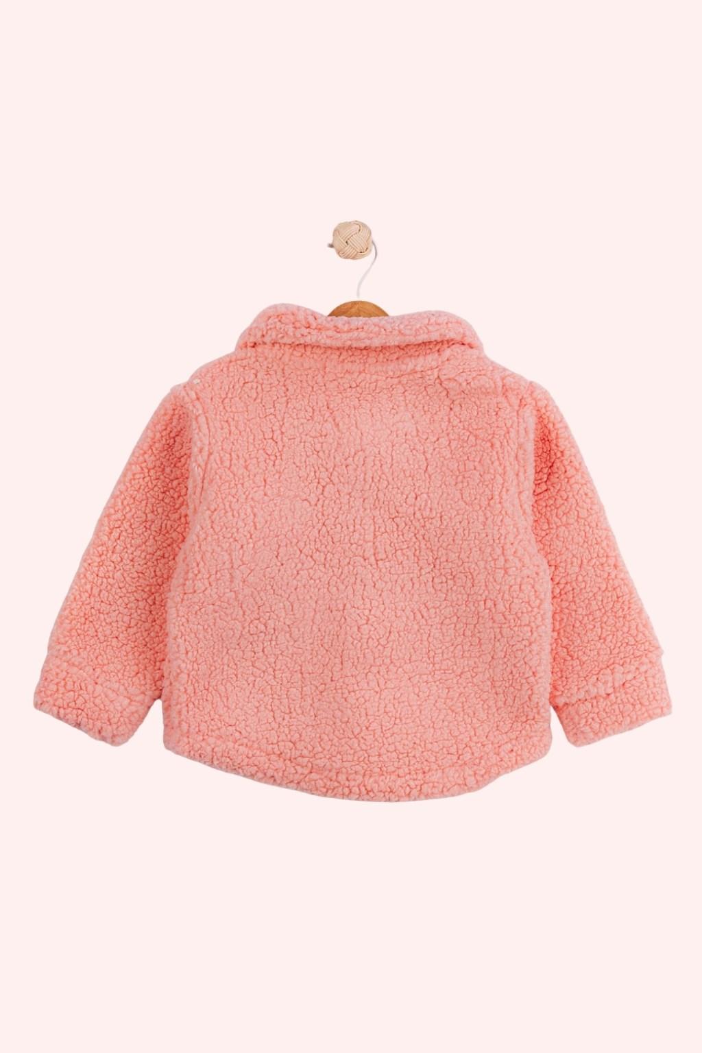 Kız Çocuk Peluş Gömlek Ceket – Nakışlı Pembe (2-6 Yaş)