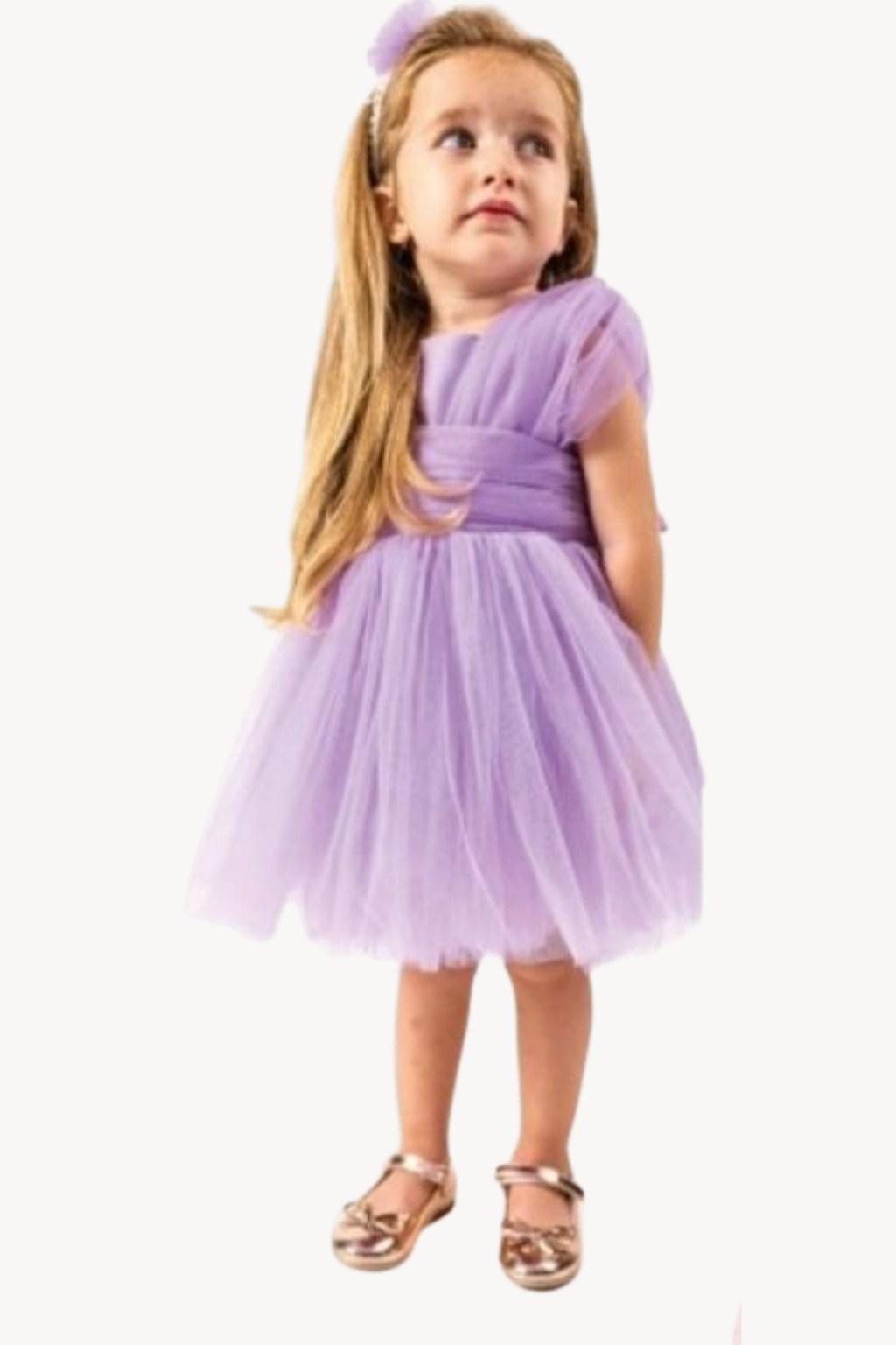 Lila Tütü Detaylı Kız Bebek Elbise 0-12 Ay