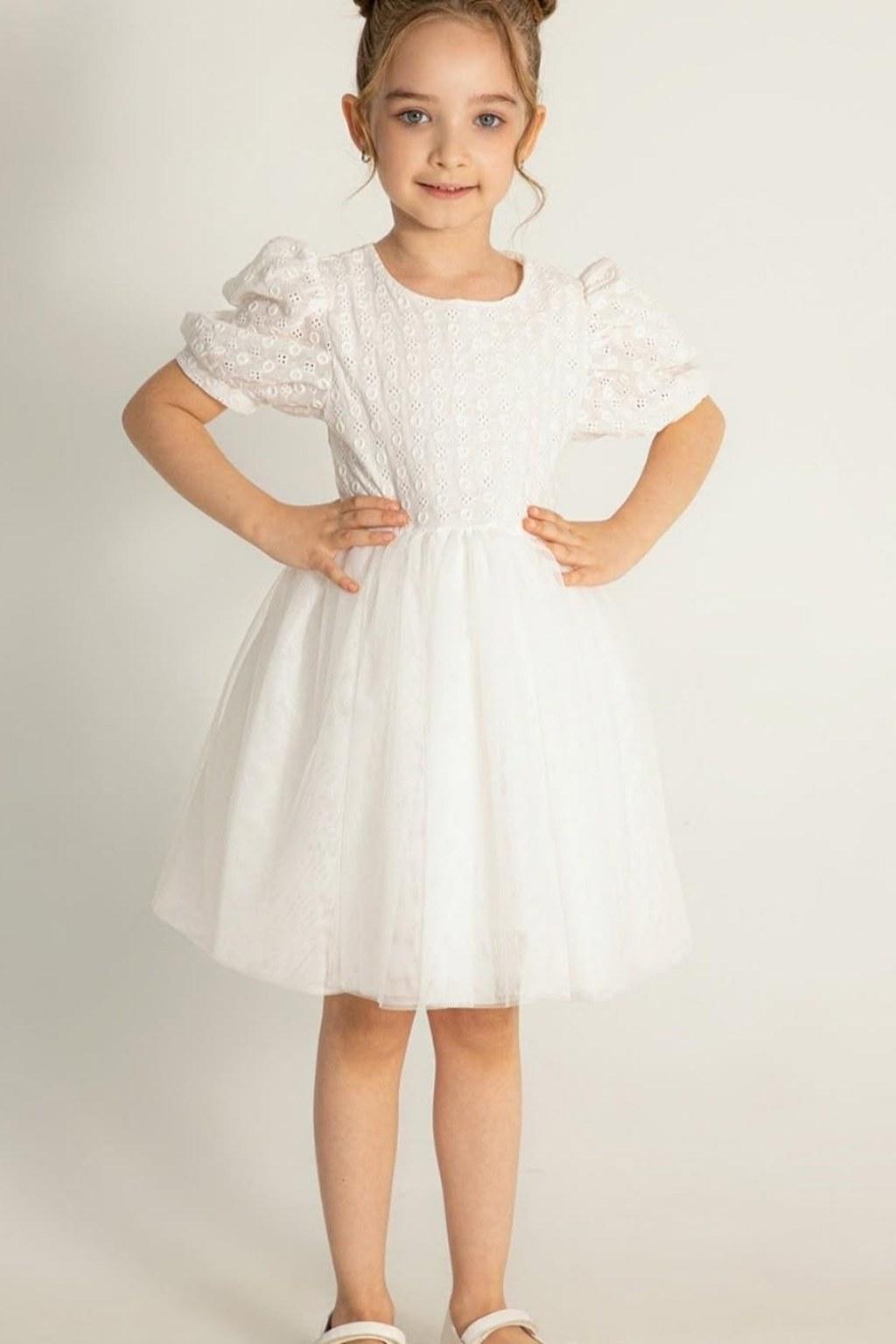 Kız Çocuk 2-5 Yaş Kısa Kollu Beyaz Elbise