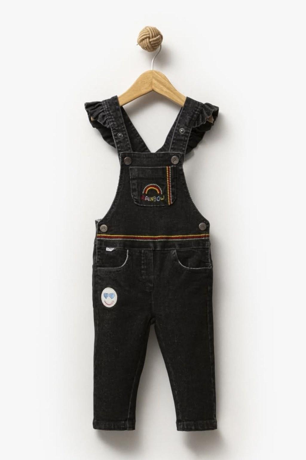 Kız Çocuk 2-5 Yaş Kot Salopet Siyah