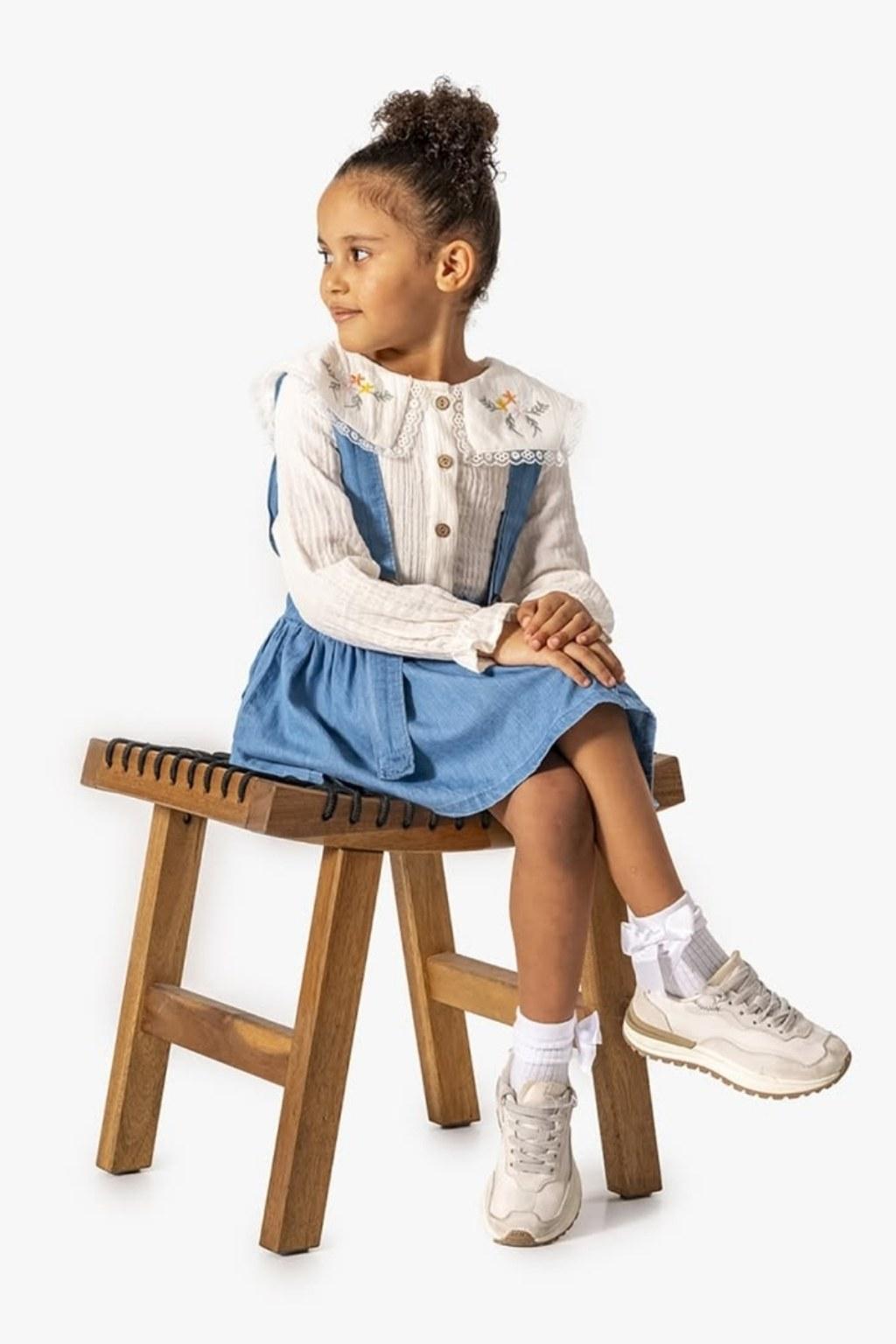 Kız Çocuk 5-8 Yaş Müslin Gömlekli Askılı Etekli Takım