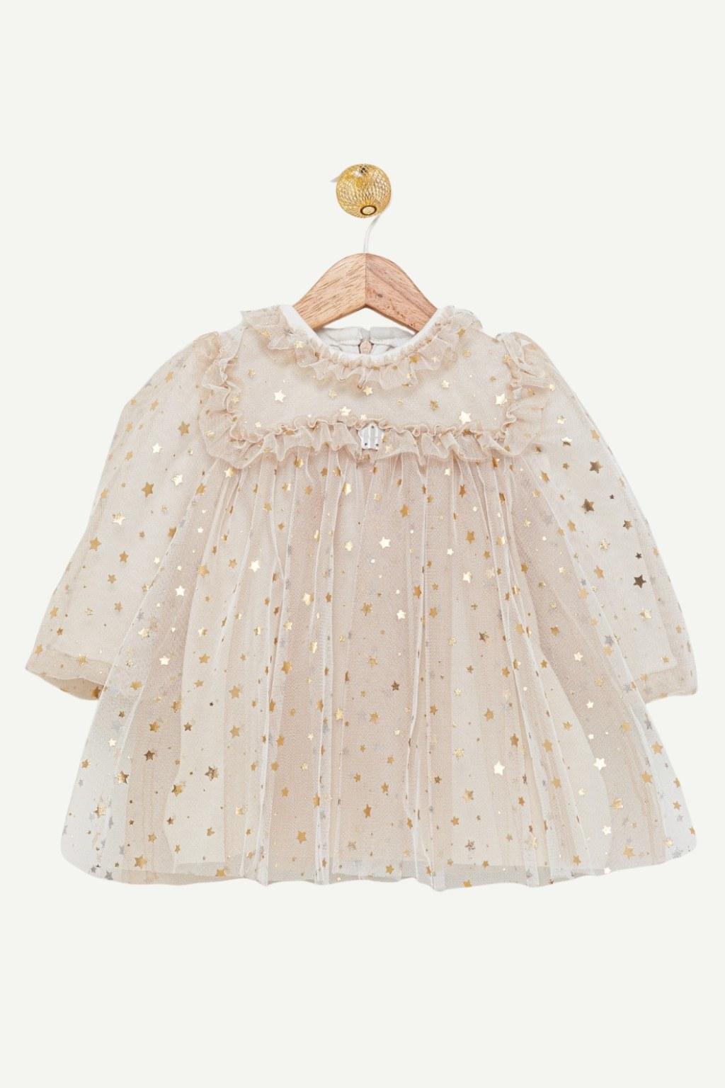Kız Çocuk 1-3 Yaş Yıldız Desen Astarlı Tül Elbise