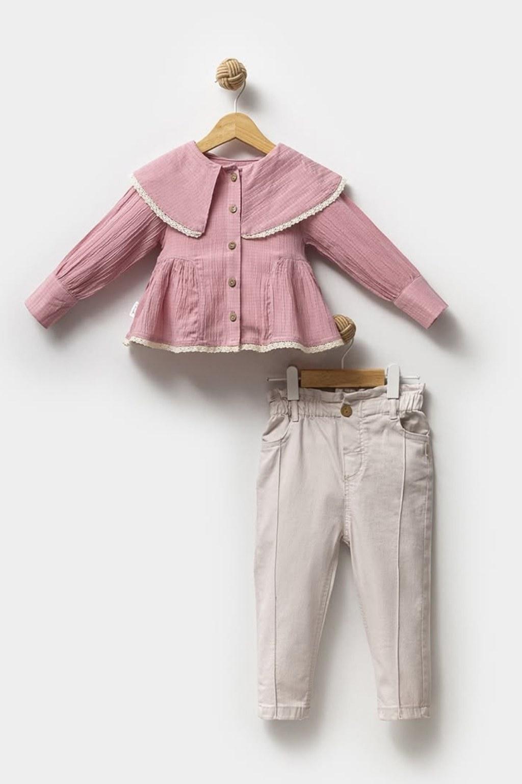 Kız Çocuk 1-4 Yaş Müslin Gömlekli İkili Takım
