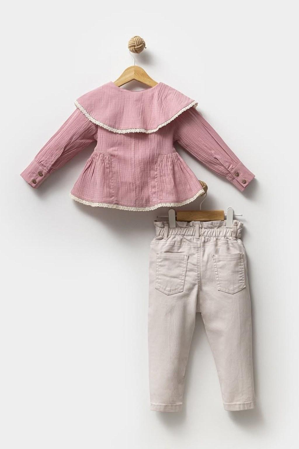 Kız Çocuk 1-4 Yaş Müslin Gömlekli İkili Takım