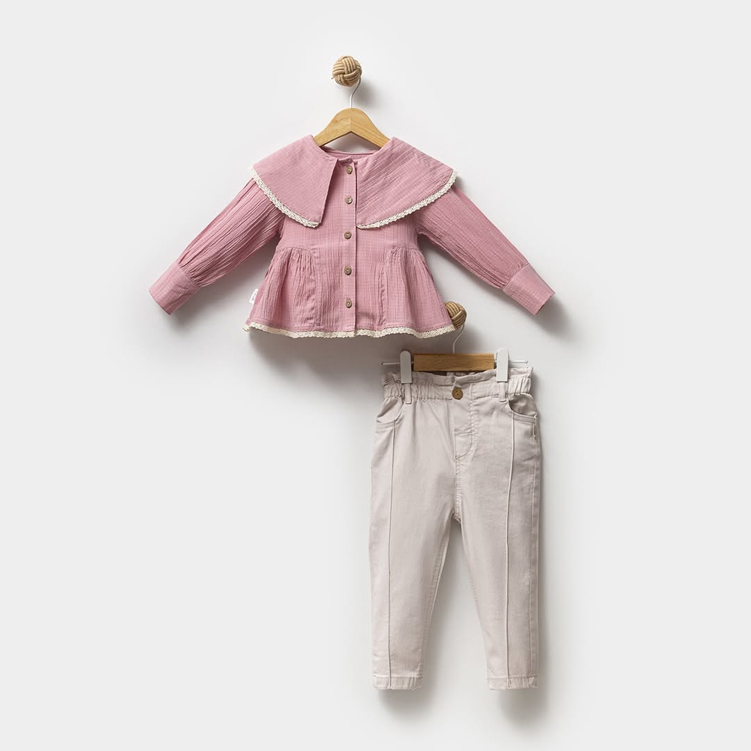 Kız Çocuk 2-5 Yaş Müslin Gömlekli İkili Takım