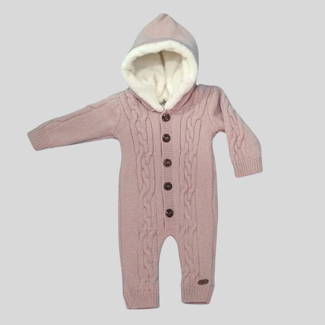 Kız Bebek 0-18 Ay Welsoftlu Triko Tulum Gül Kurusu