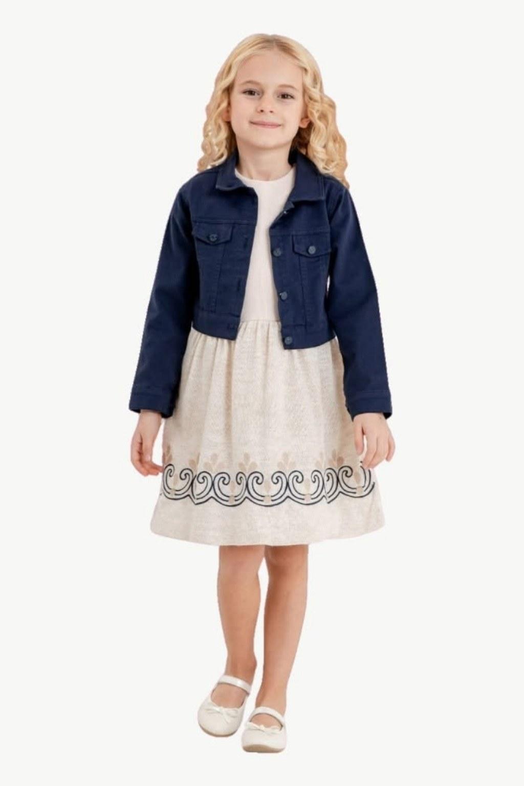 Kız Çocuk 3-7 Yaş Kot Ceketli Elbise