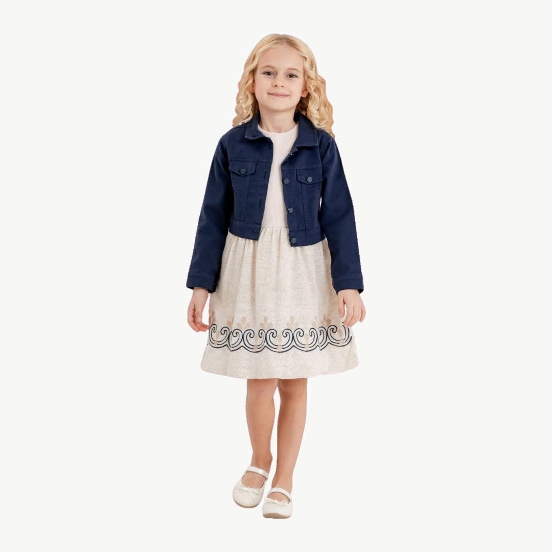 Kız Çocuk 3-7 Yaş Kot Ceketli Elbise