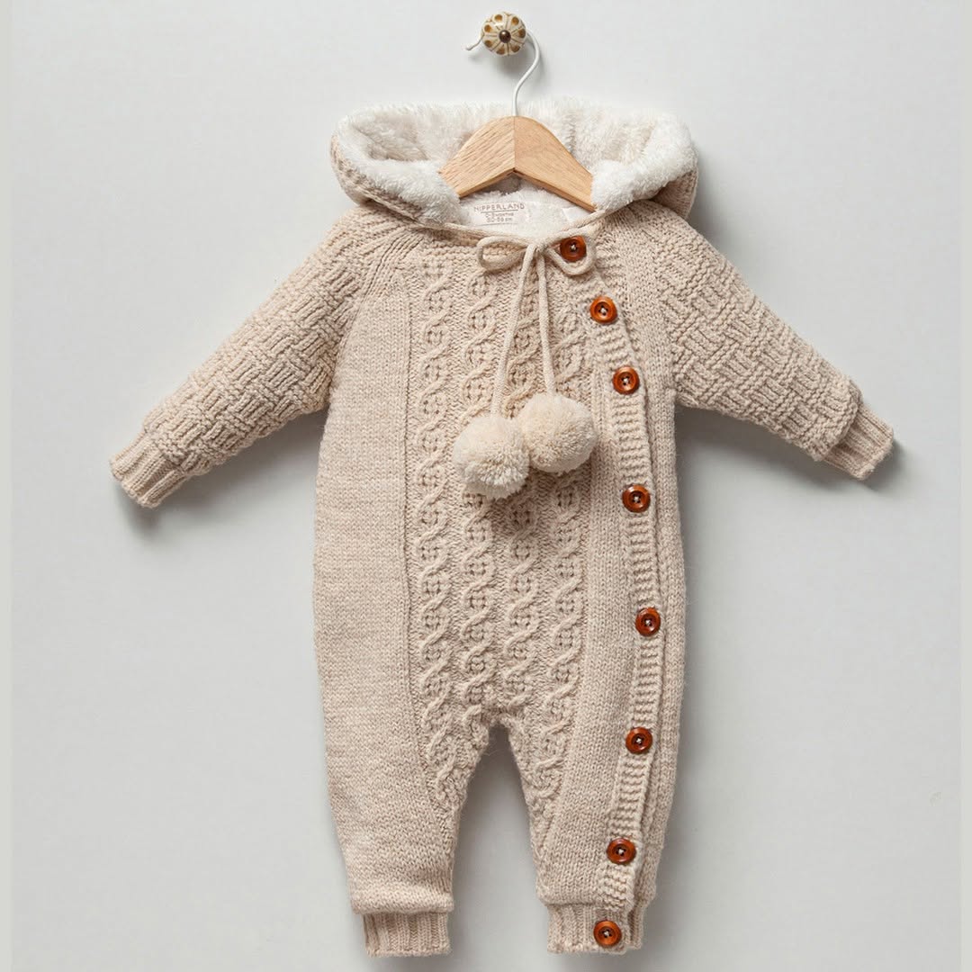 Unısex Bebek 0-24 Ay Ponpon Detaylı Triko Tulum