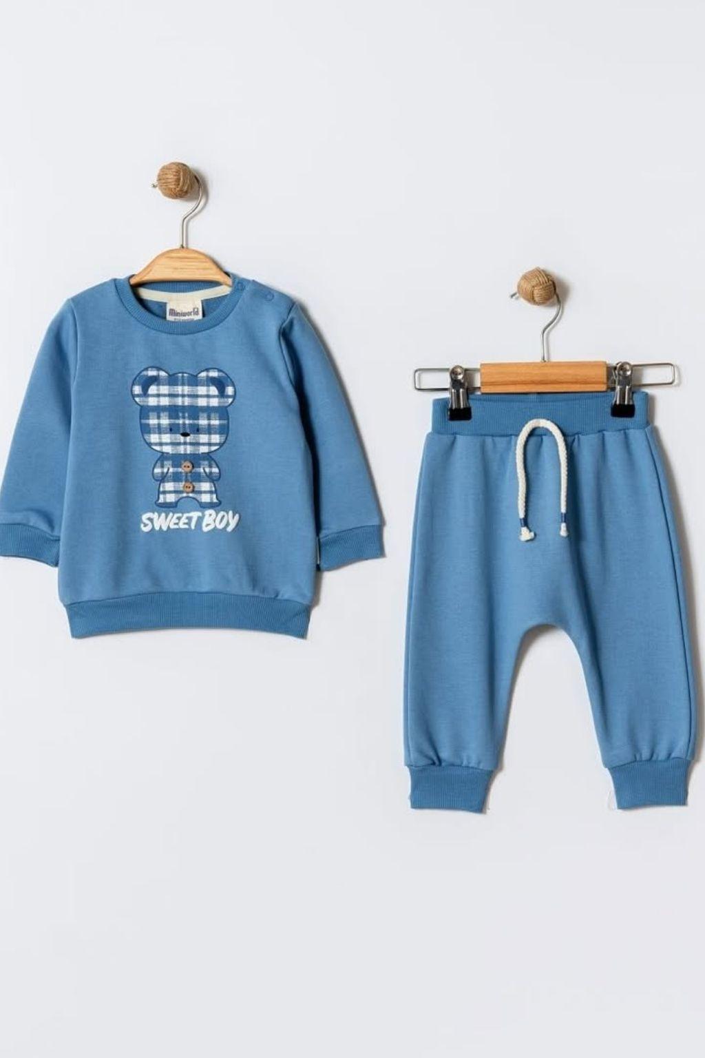 Erkek Bebek 6-24 Ay Ayıcık Desenli Alt Üst İkili Takım