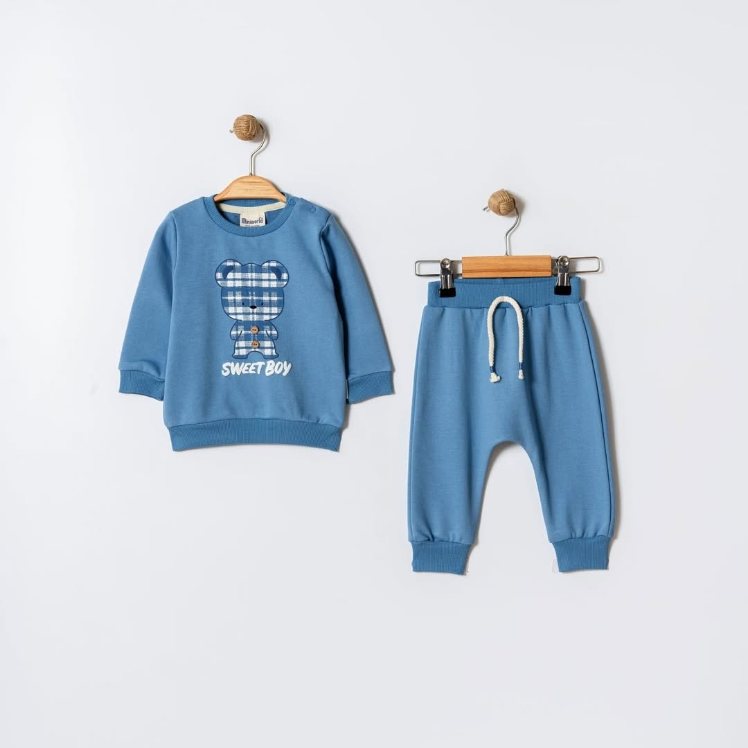 Erkek Bebek 6-24 Ay Ayıcık Desenli Alt Üst İkili Takım