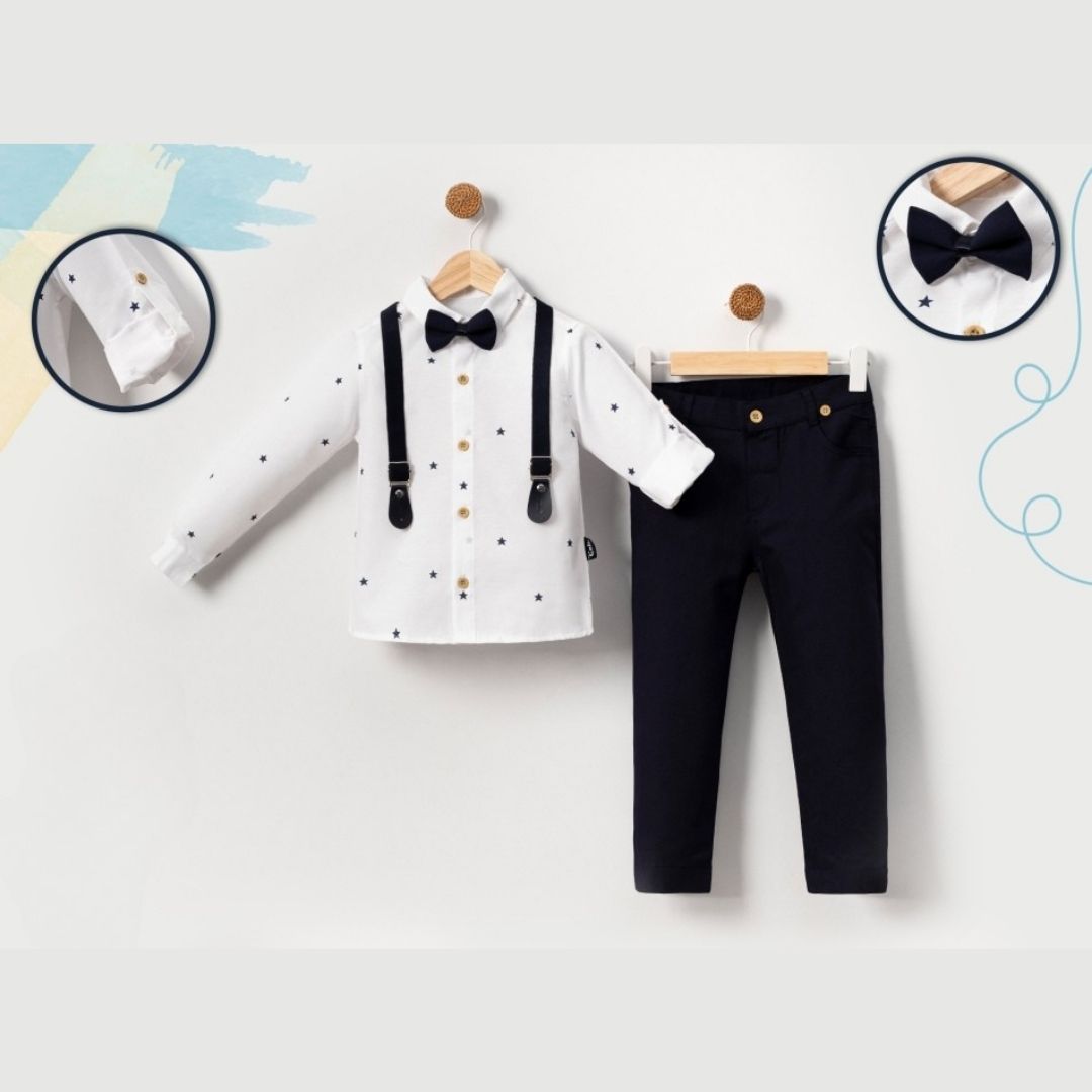 Erkek Çocuk 5-8 Yaş Papyonlu Pantolon Askılı Takım