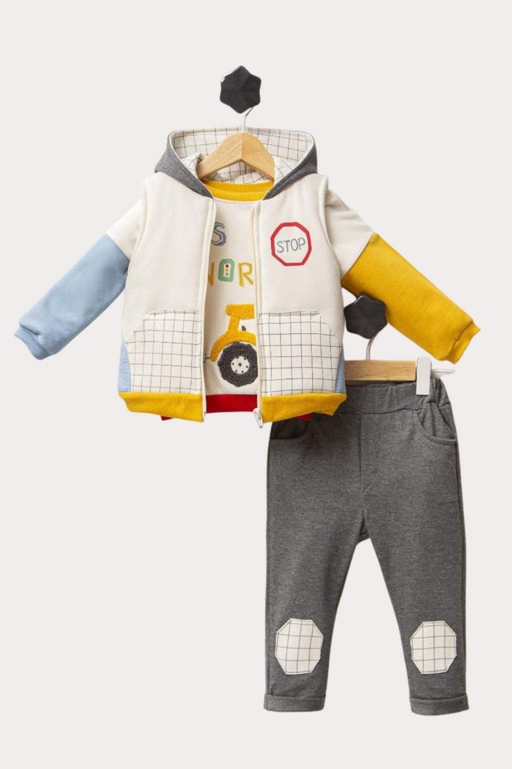 Erkek Bebek 6-18 Ay Şişme Yelekli Üçlü Takım