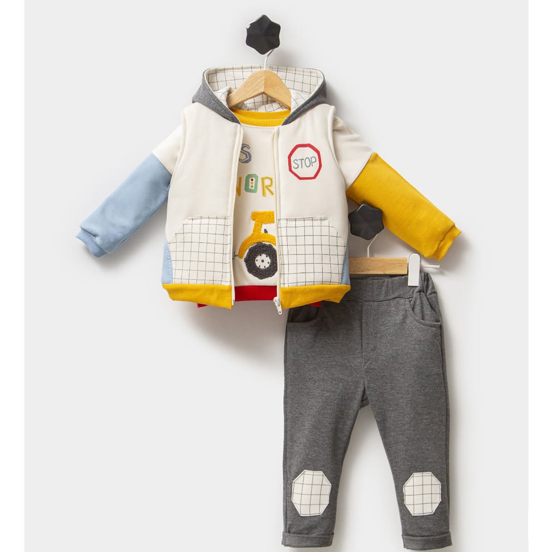 Erkek Bebek 6-18 Ay Şişme Yelekli Üçlü Takım