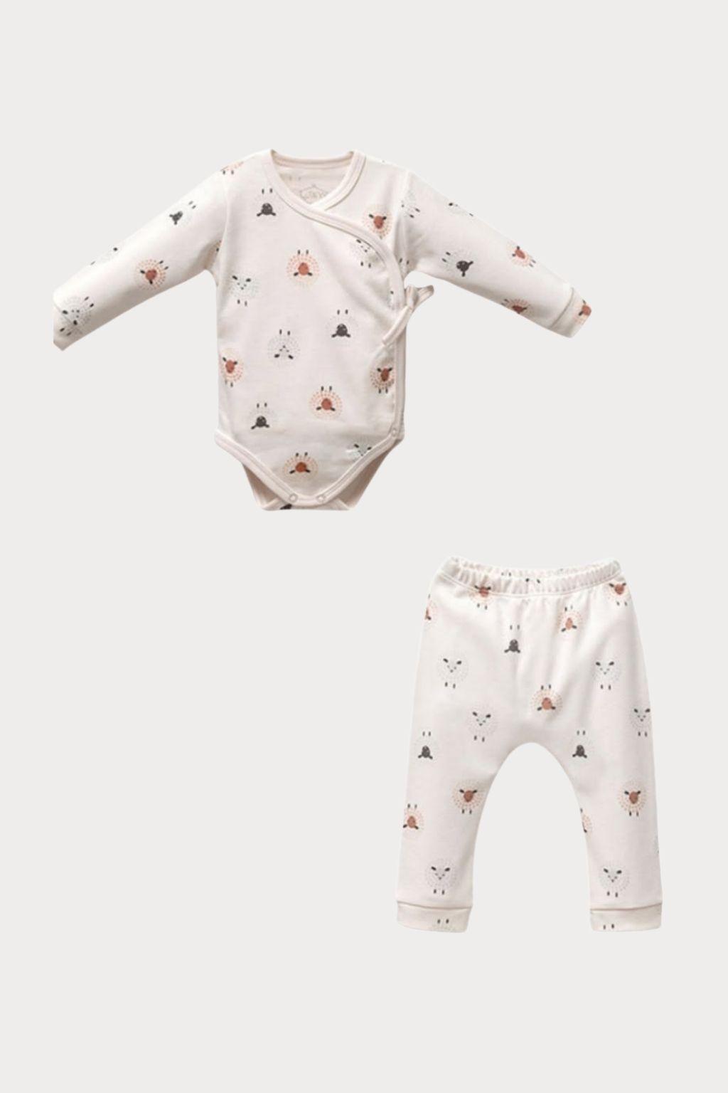 Erkek Bebek 0-12 Ay Kuzu Desen Kruvaze Takım