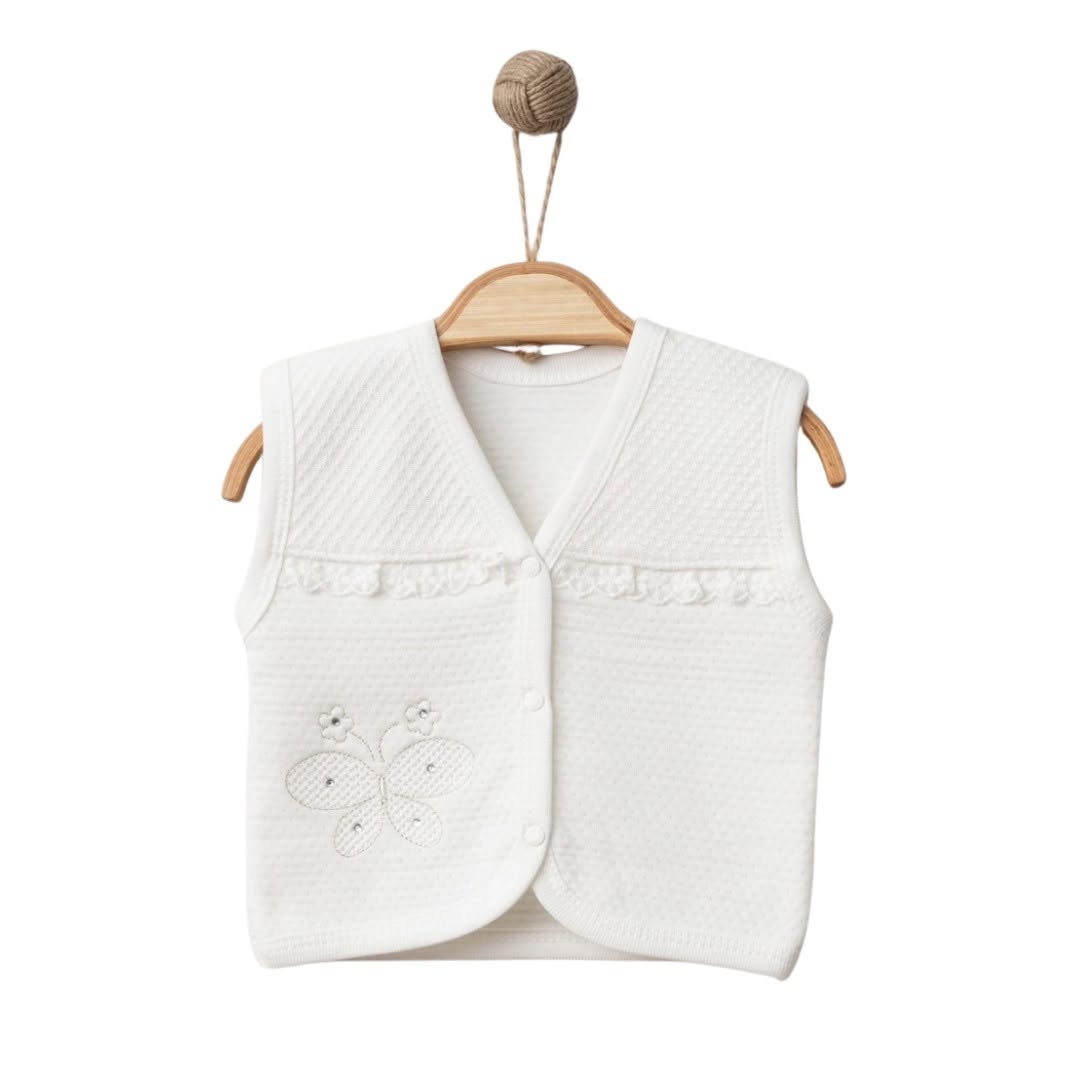 Kız Bebek 0-12 Ay Kelebek Detaylı Yelek