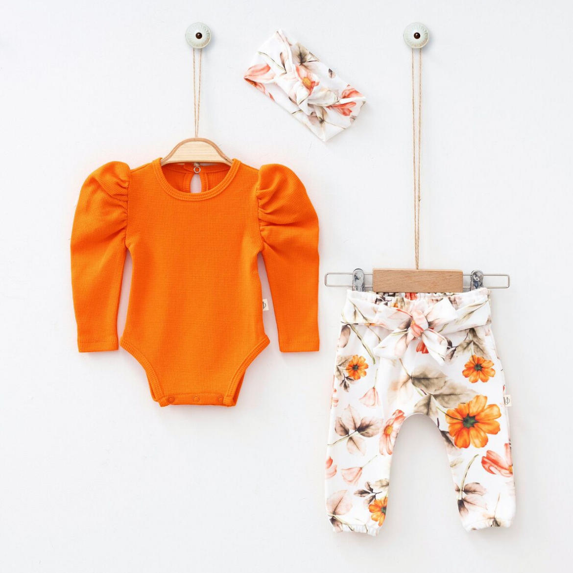Kız Bebek 0-18 Ay Bandanalı Alt Üst Turuncu Takım