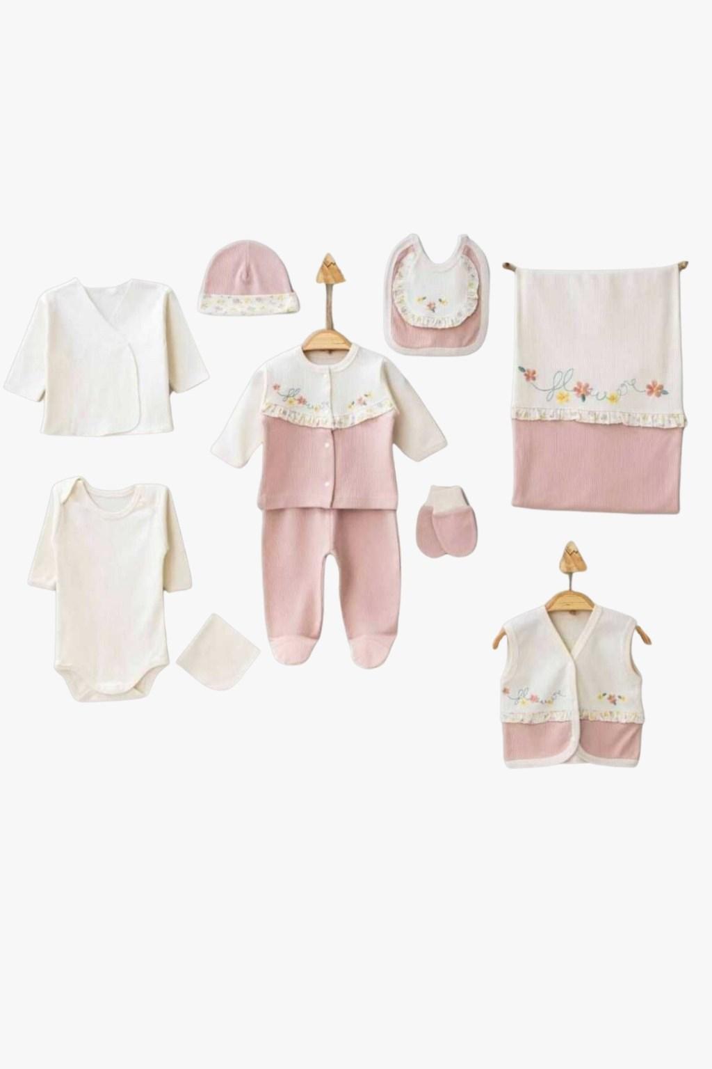 Kız Bebek 10'lu Nakışlı Hastane Çıkış Seti