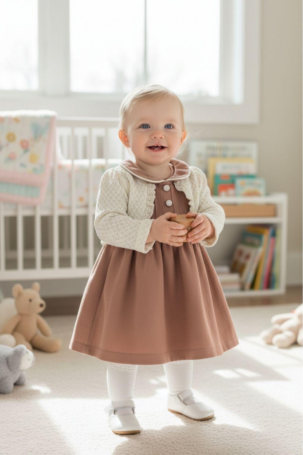 Kız Bebek Elbise Kendinden Bolerolu (6-12 Ay)