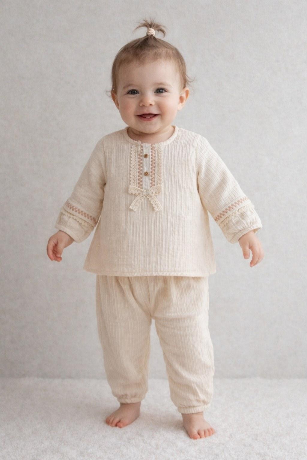 Unisex Bebek 6-36 Ay Krem Fitilli 2’li Takım