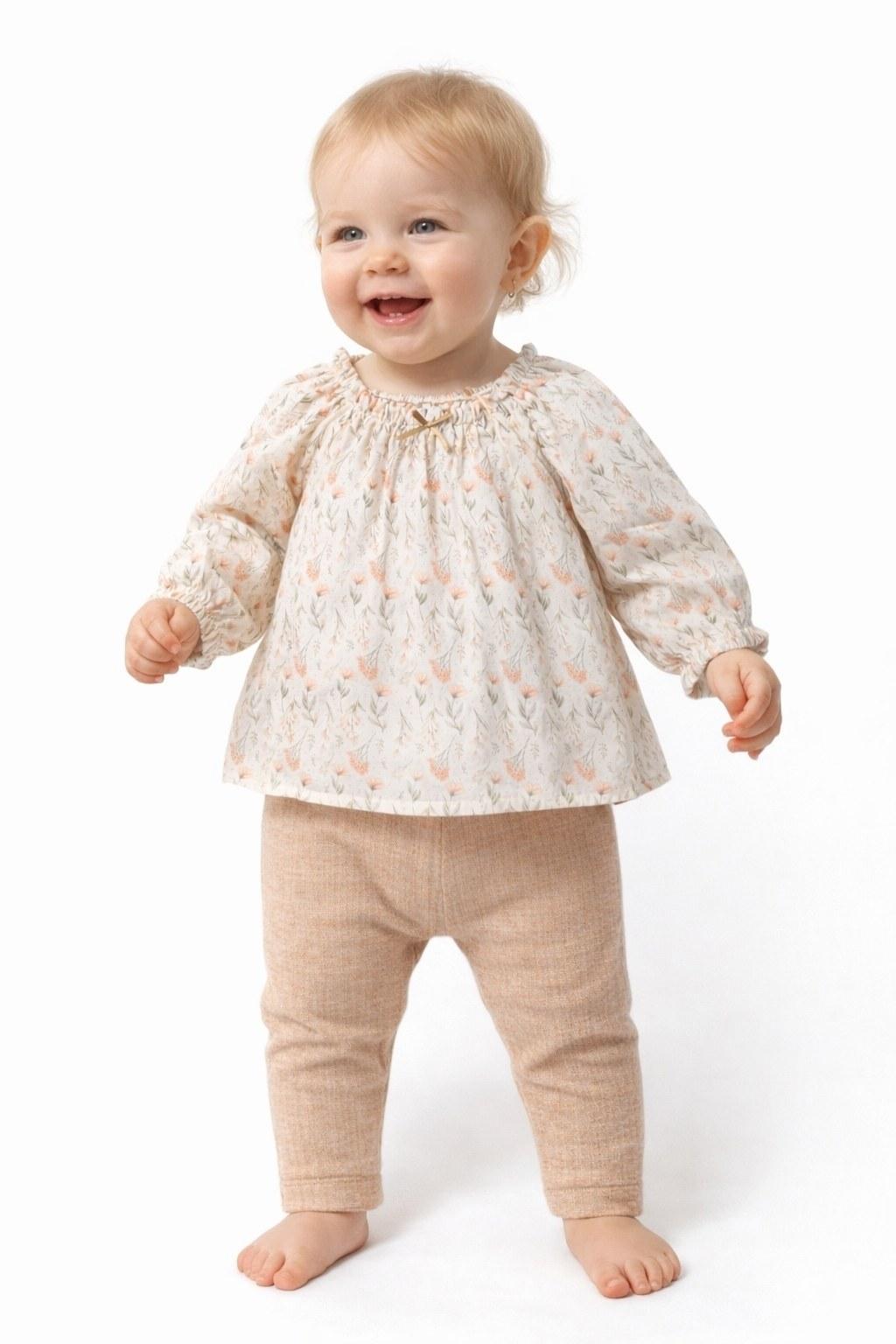 Kız Bebek Çiçek Desenli Bluz Pantolon Takım 6-36 Ay