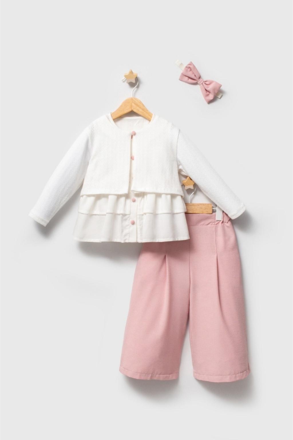 Kız Çocuk Katmanlı Bluz & Bol Paça Pantolon Takım (2-5 Yaş)