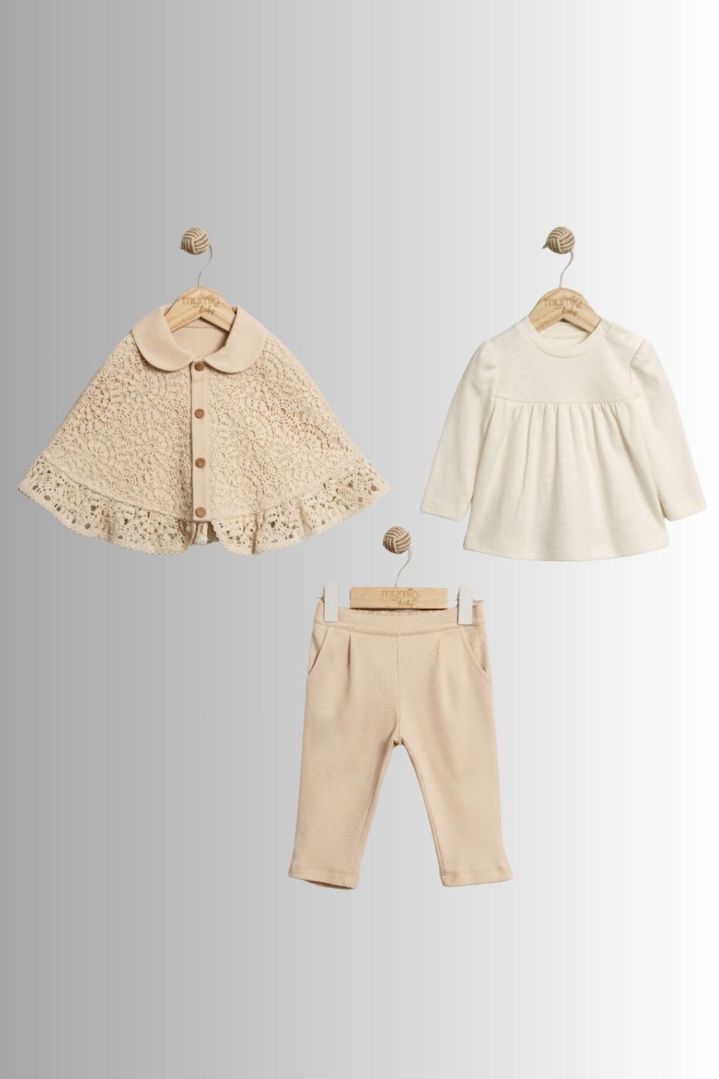 Kız Bebek Dantel Pelerinli 3’lü Takım (6-18 Ay)