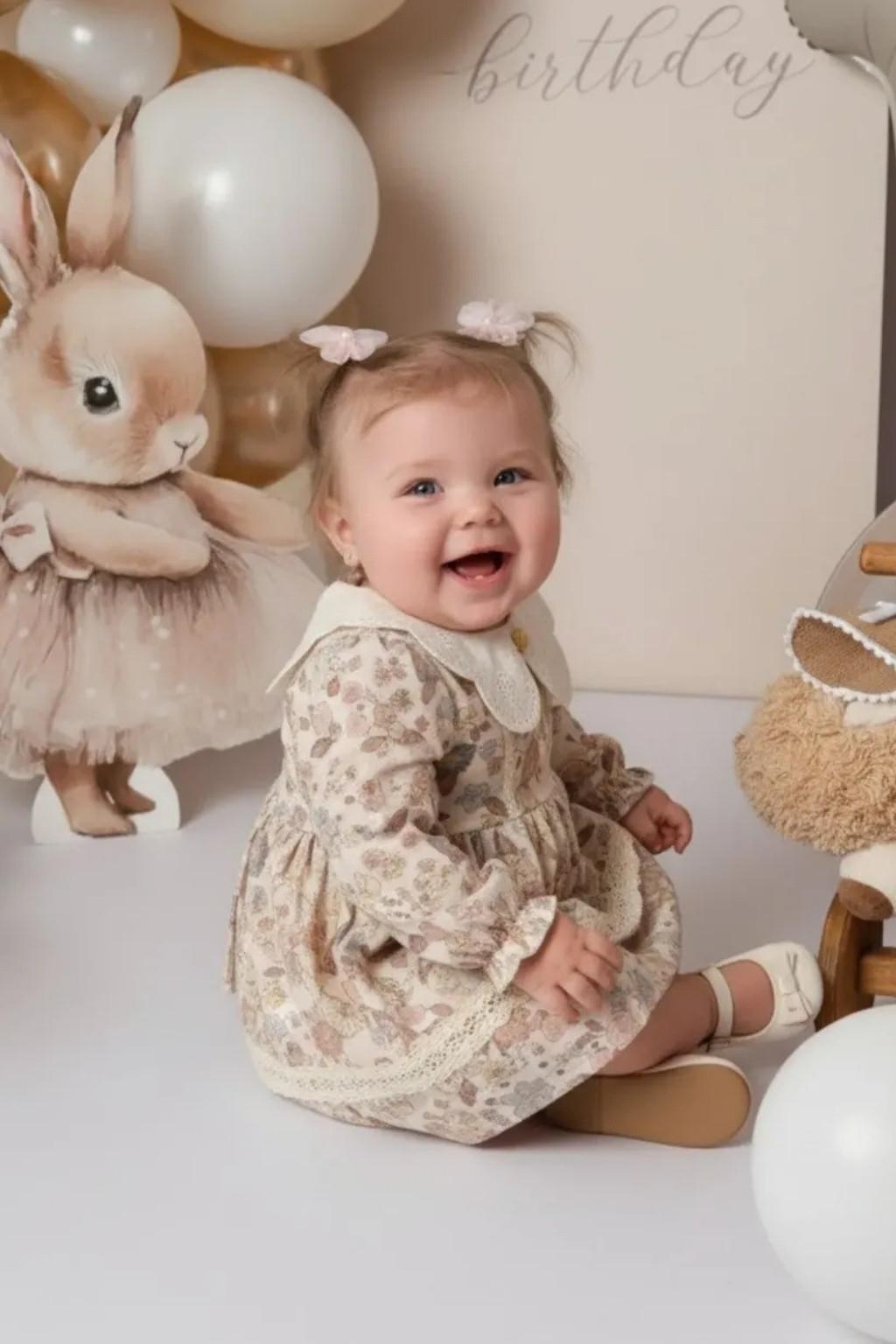 Kız Bebek Çiçek Desenli Yakalı Elbise (6-24 Ay)