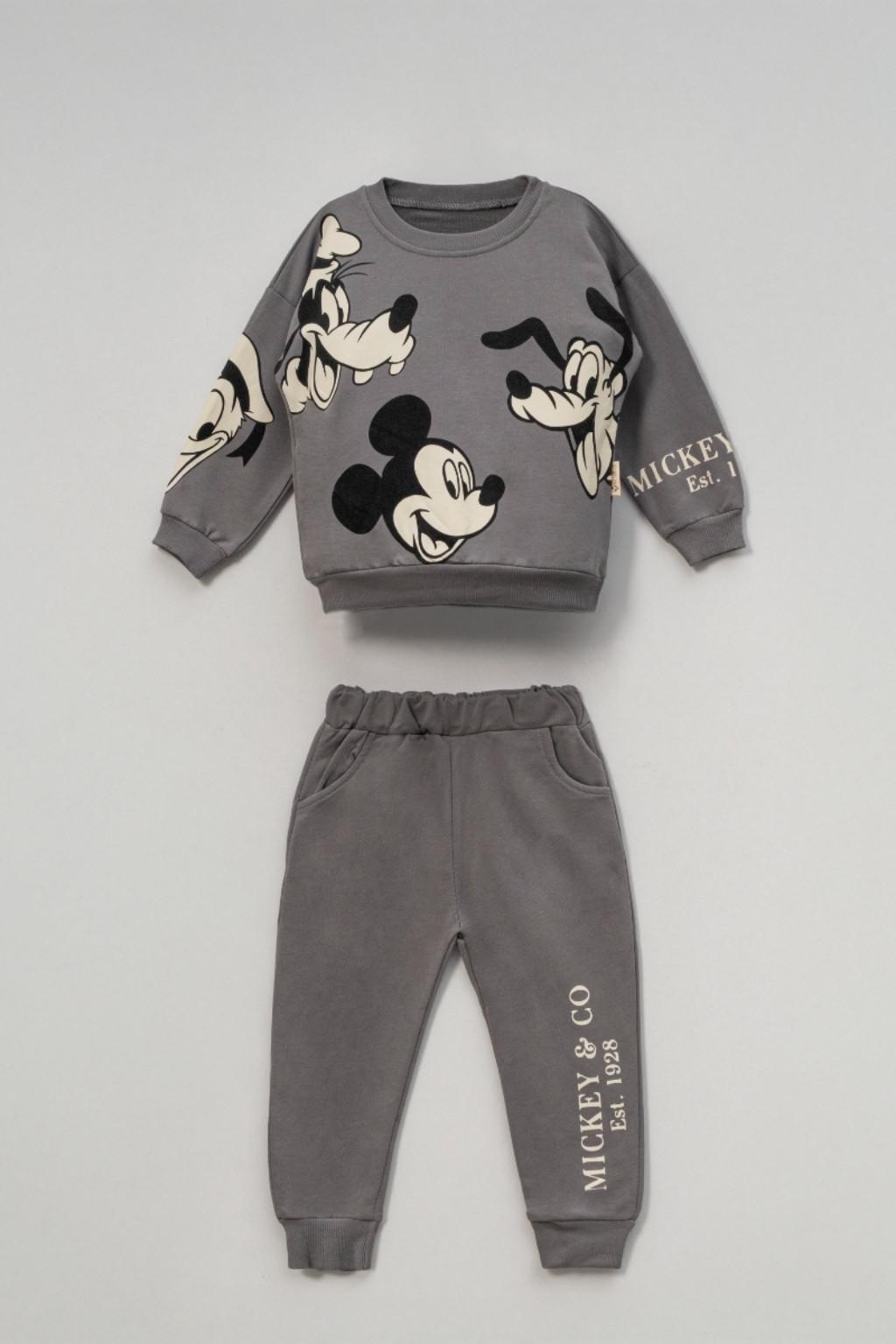 3-6 Yaş Gri Baskılı Sweatshirt Eşofman Takımı | 2’li Takım