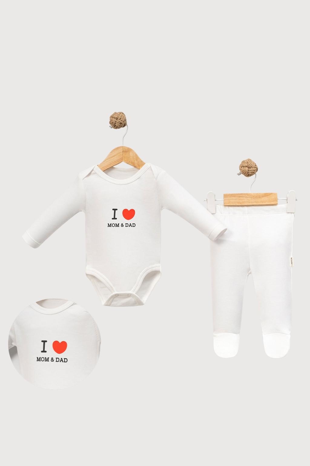 3-9 Ay I ❤️ Mom & Dad 2’li Bebek Takımı | Body + Ayaklı Alt