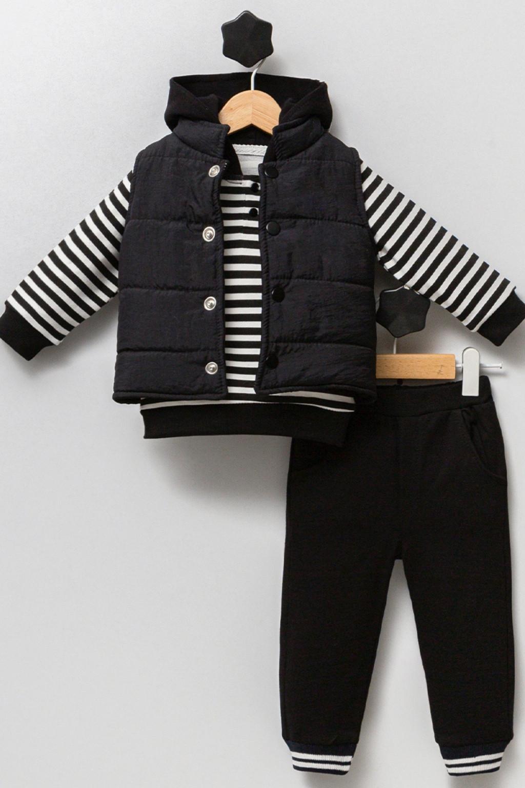 2-4 Yaş 3’lü Erkek Çocuk Takımı | Şişme Yelek + Kapüşonlu Üst + Eşofman