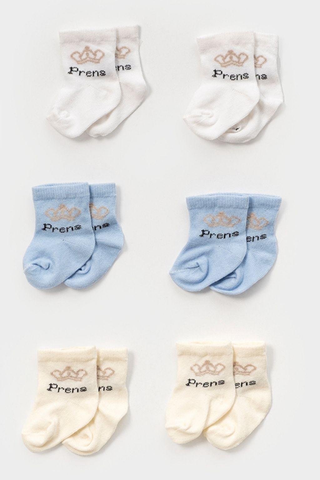 Bebek 6’lı Pamuklu Çorap Seti | Prens/Princess Desenli