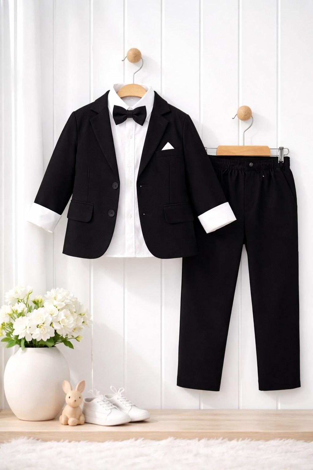 6-9 Yaş Erkek Çocuk Papyonlu Takım Elbise 4’lü Set