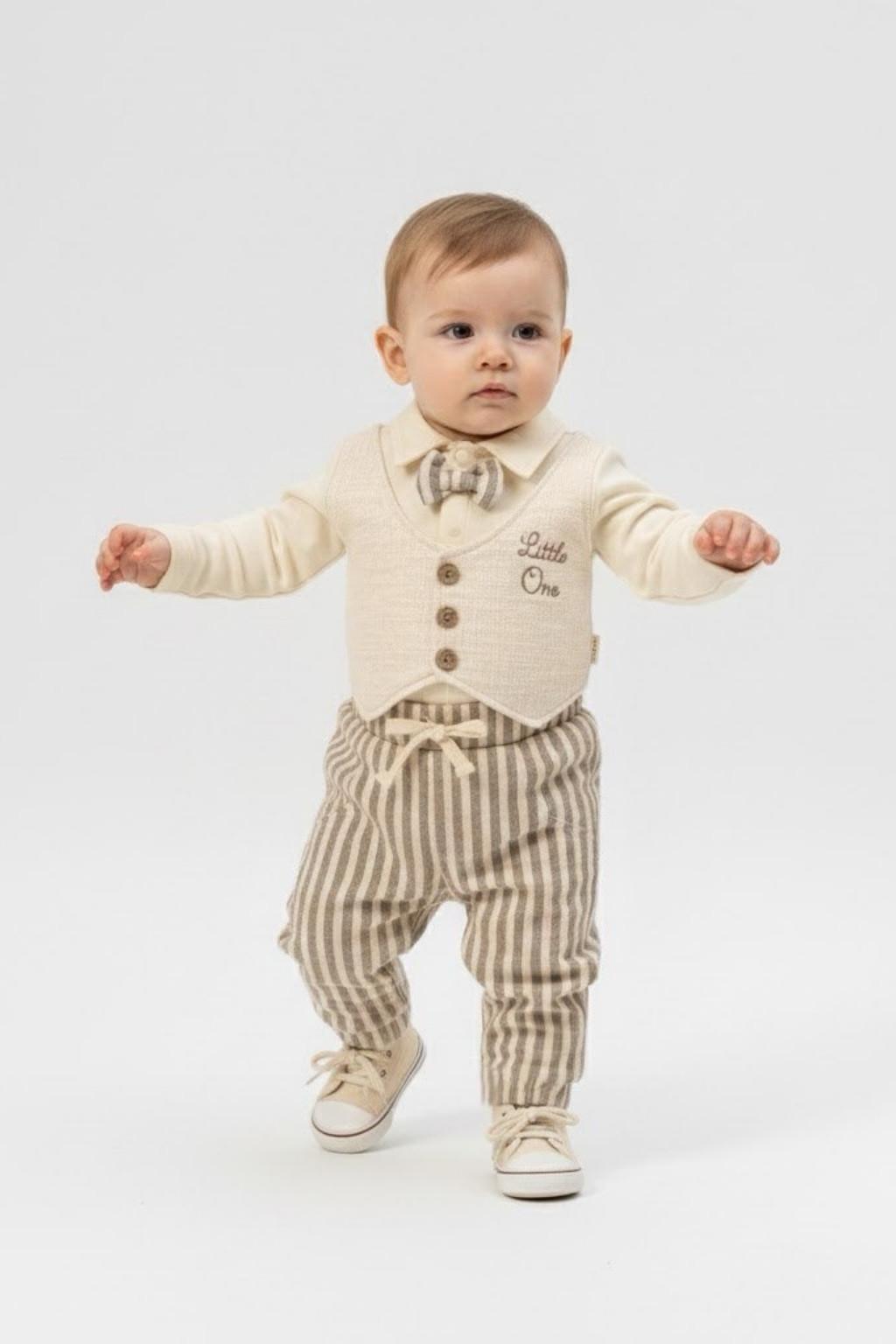 3-18 Ay Erkek Bebek Kendinden Yelekli Papyonlu İkili Takım