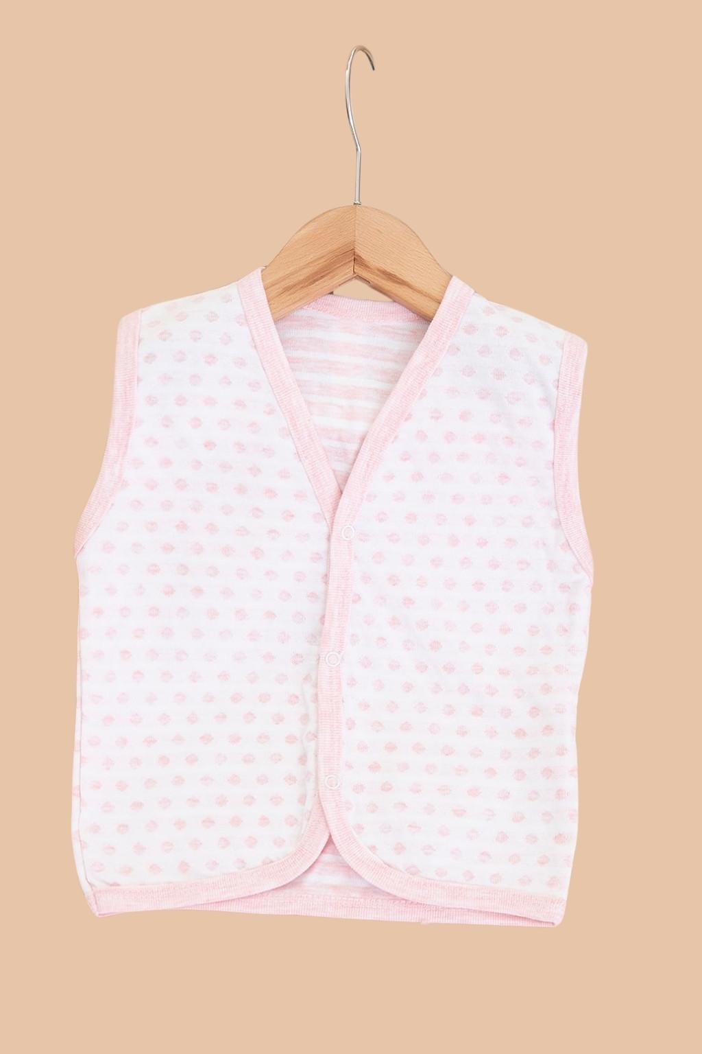 0-12 Ay Kız Bebek Pamuklu Çıtçıtlı Yelek (Pembe Desenli)