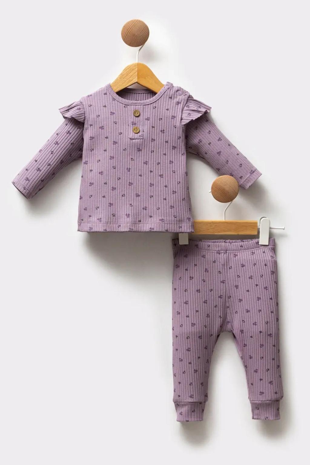 0-12 Ay Kız Bebek Fitilli 2’li Takım (Uzun Kollu Bluz + Pantolon)