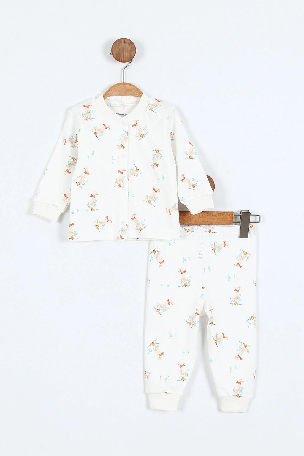 1-3 Yaş Önden Çıtçıtlı Desenli 2’li Pijama Takımı