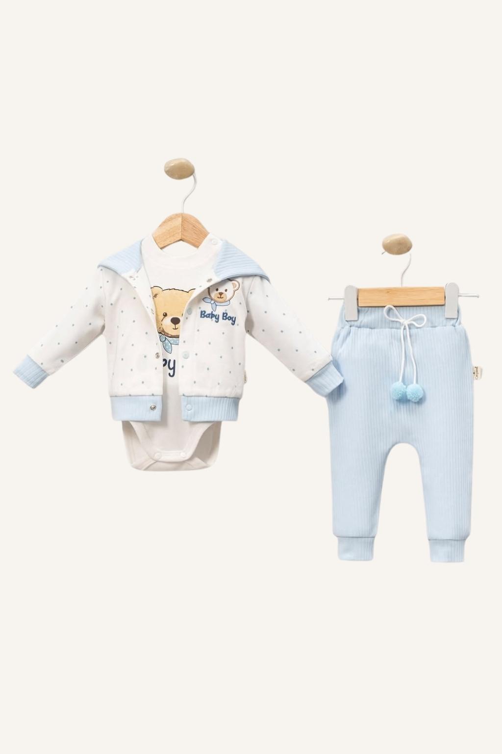 Ayıcık Baskılı 3’lü Bebek Takımı 0-9 Ay