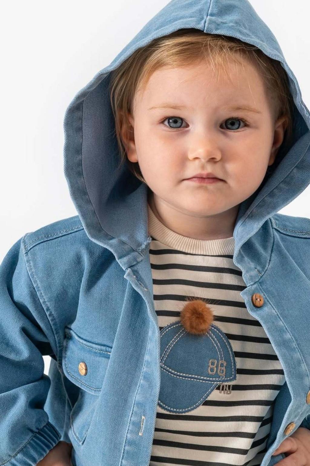 Erkek Bebek 3’lü Takım 9-24 Ay | Kot Ceketli Çizgili Sweat & Pantolon