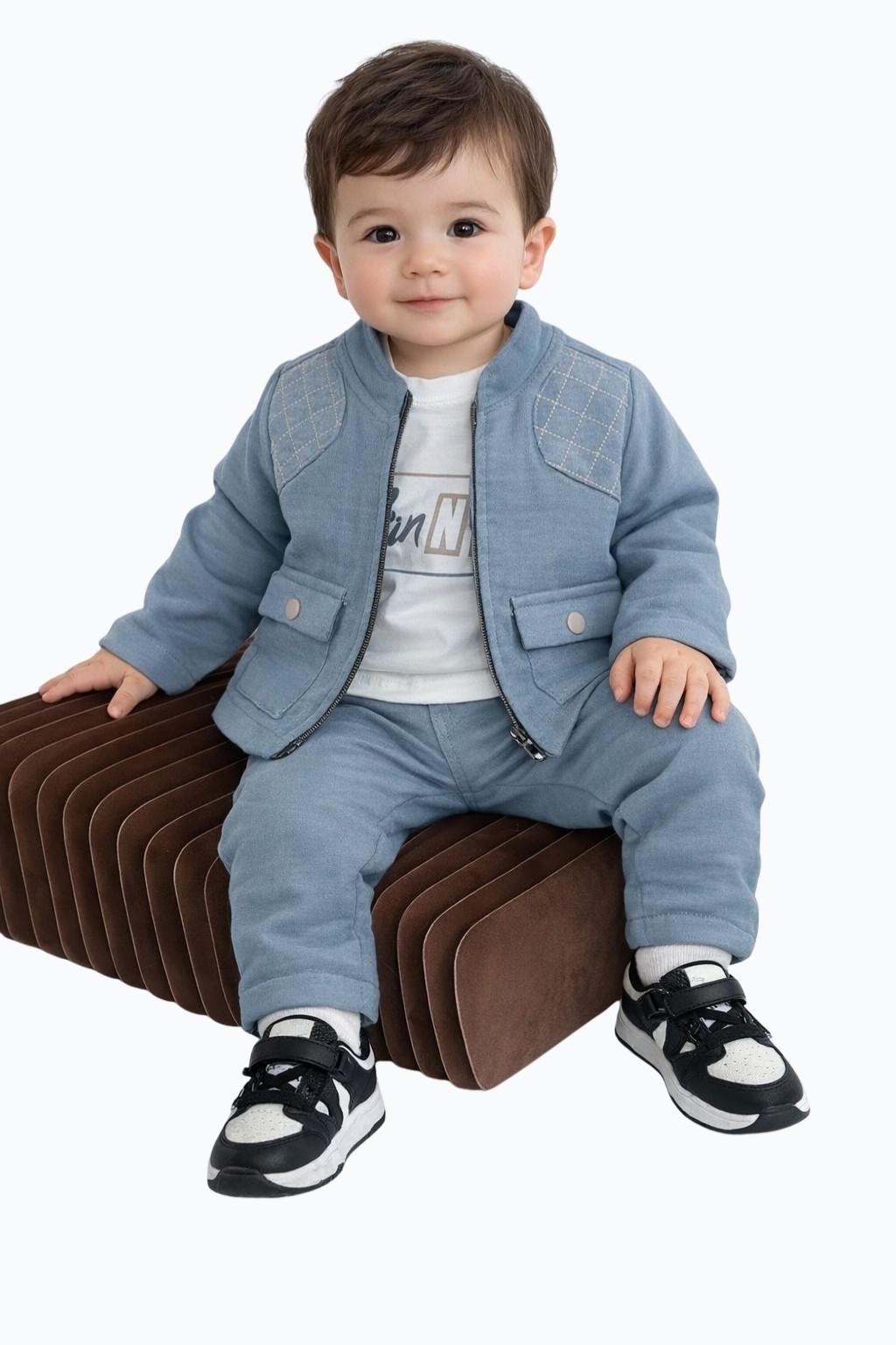 Erkek Bebek Mavi Ceketli 3’lü Takım 6-24 Ay