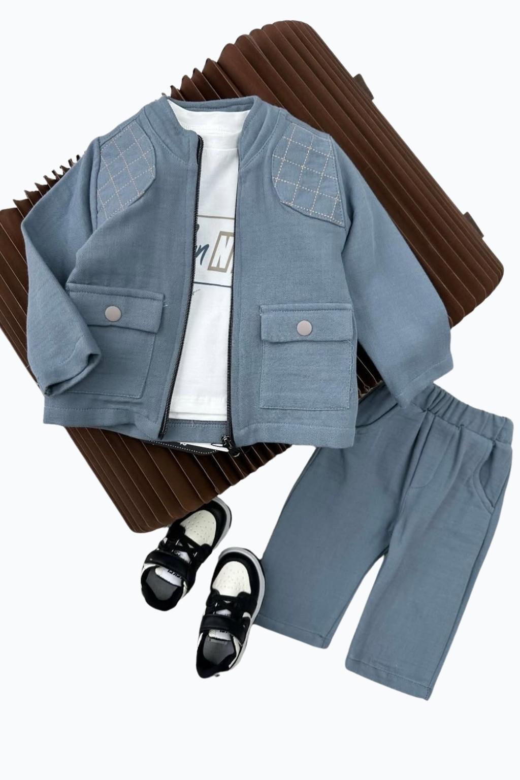 Erkek Bebek Mavi Ceketli 3’lü Takım 6-24 Ay