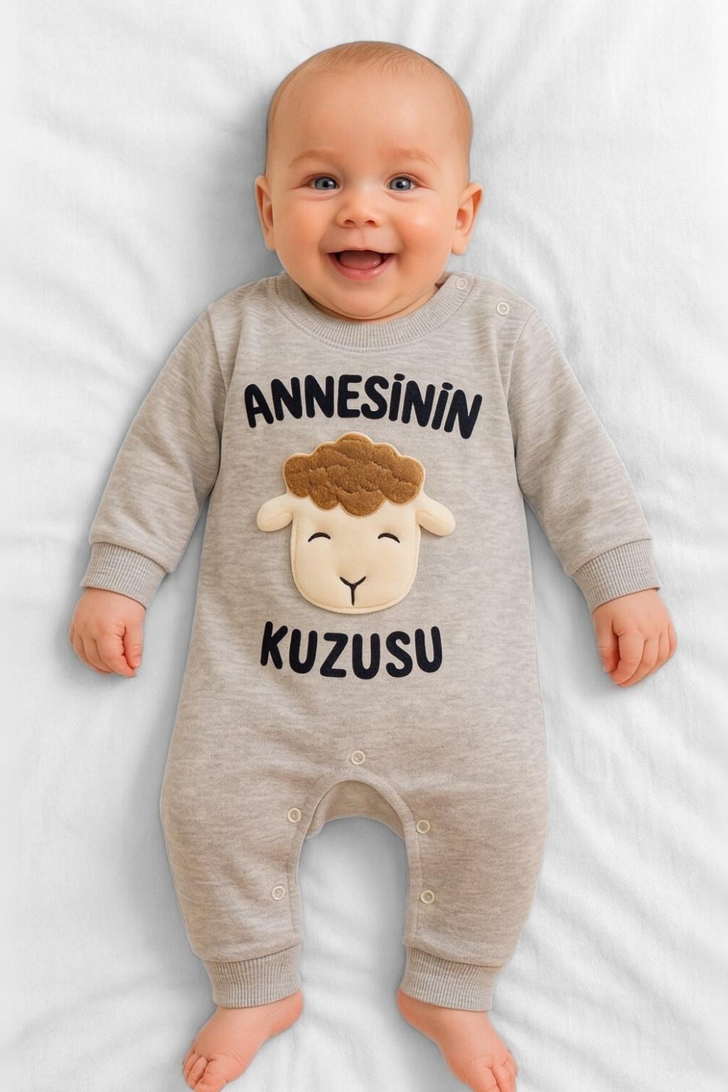 Unisex Bebek Annesinin Kuzusu Baskılı Tulum 3-12 Ay
