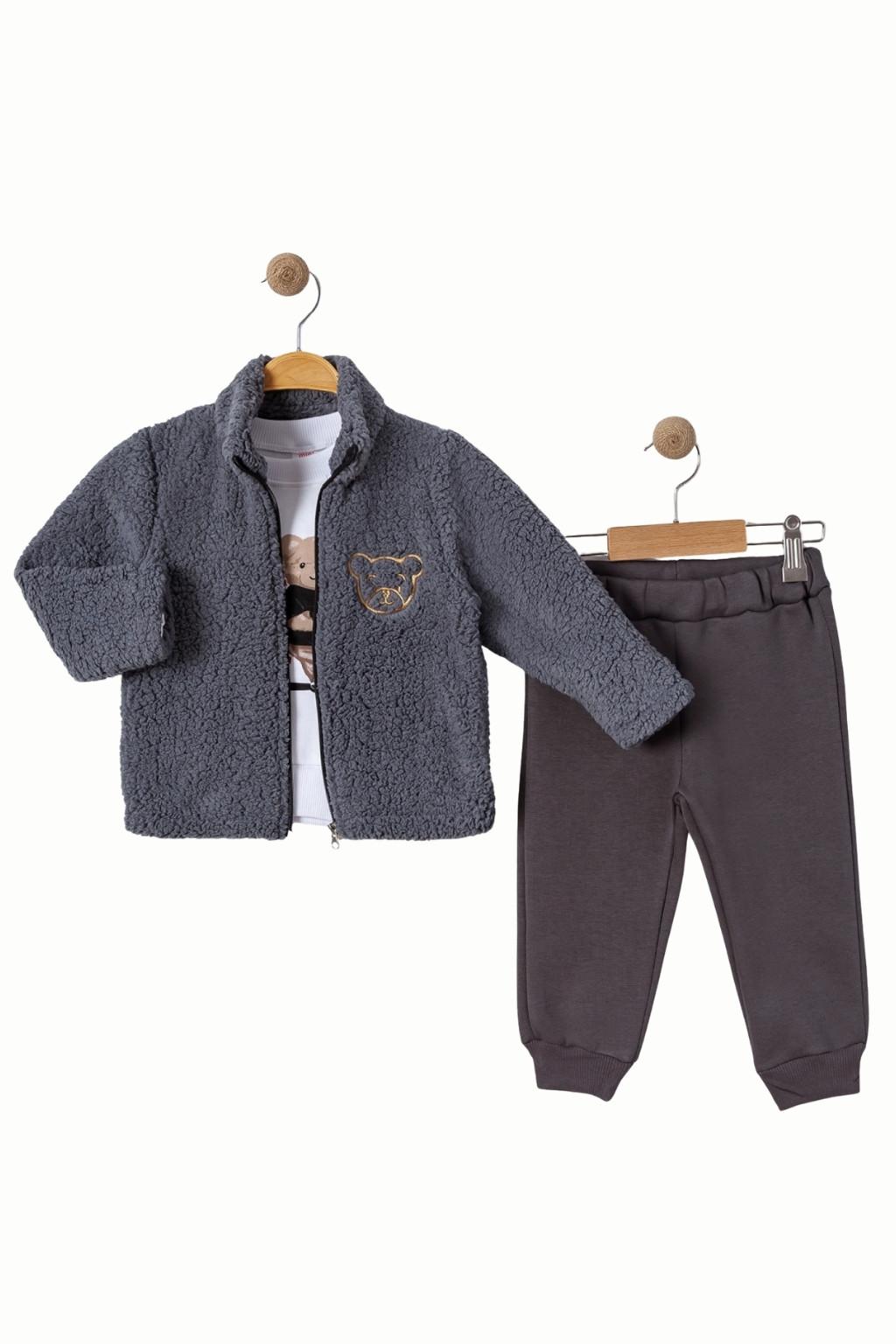 1-4 Yaş Erkek Çocuk Peluş Ceketli 3’lü Takım